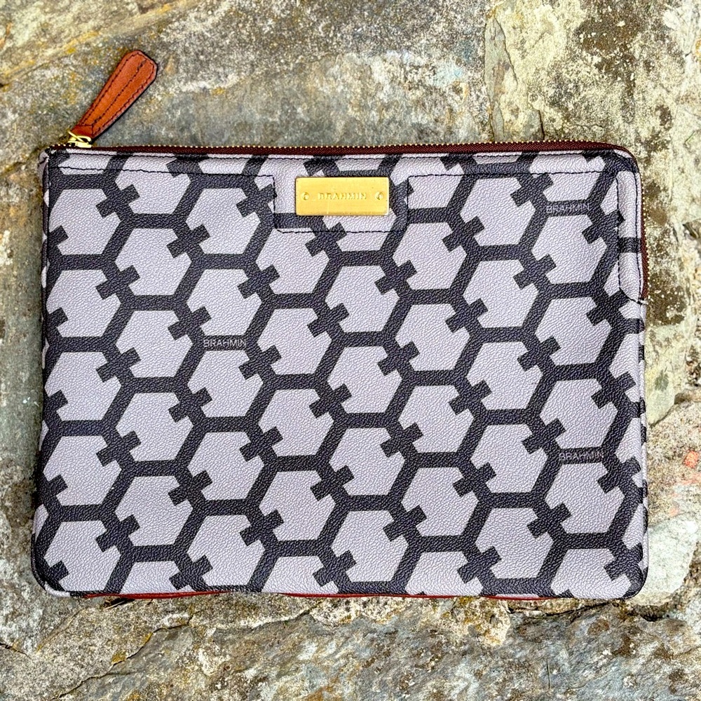 Brahmin Black and Gray Geometric Clutch